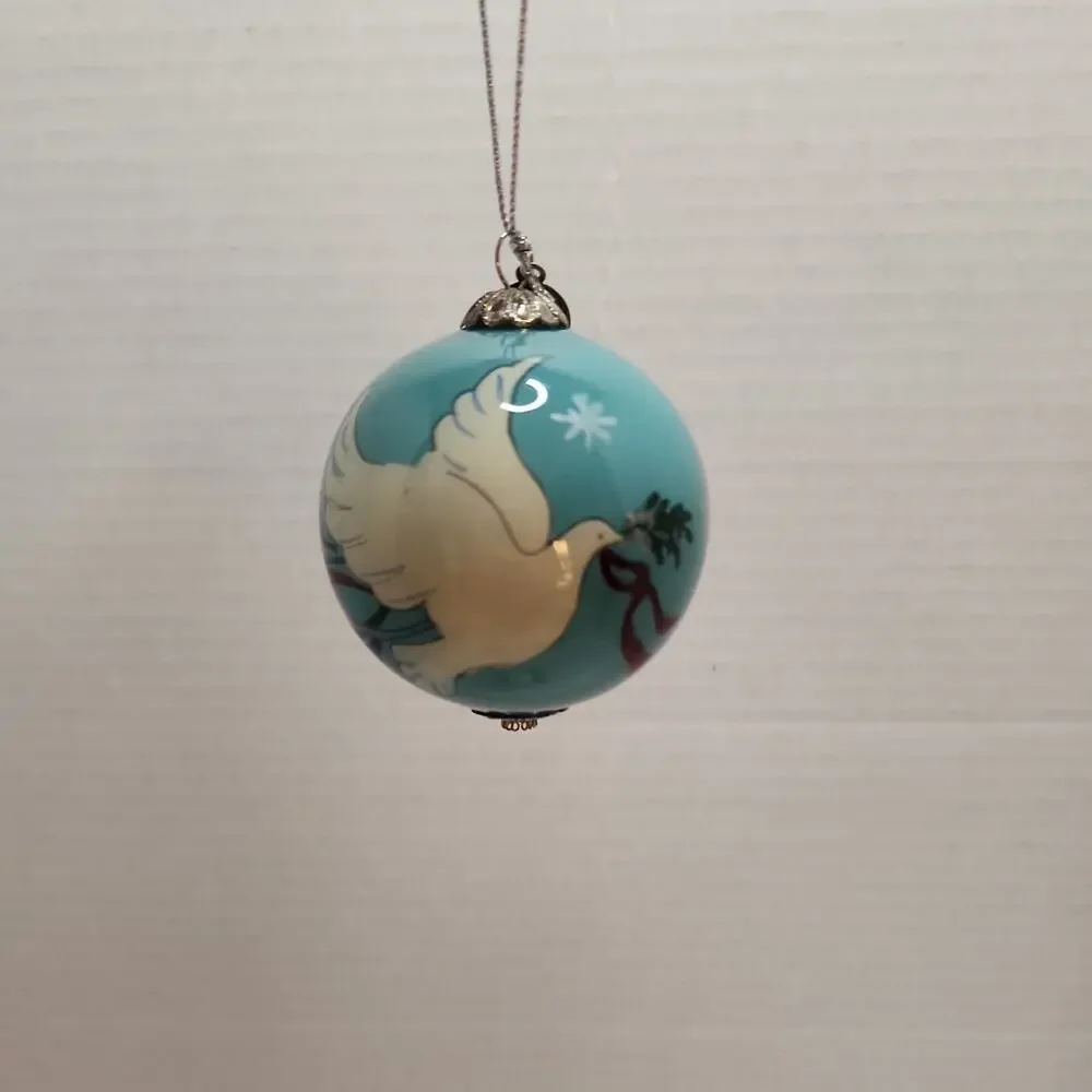 Pier 1 Li Bien Christmas Ornament Ball 2014 Dove Reverse Inside Painted In Box